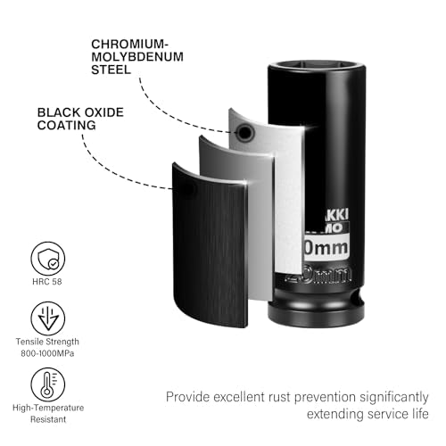1/2" Drive 20mm Deep 6 Pt CR-MO Metric Impact Socket for Axle Nuts - size: 20mm, style: 1/2" Drive Deep
