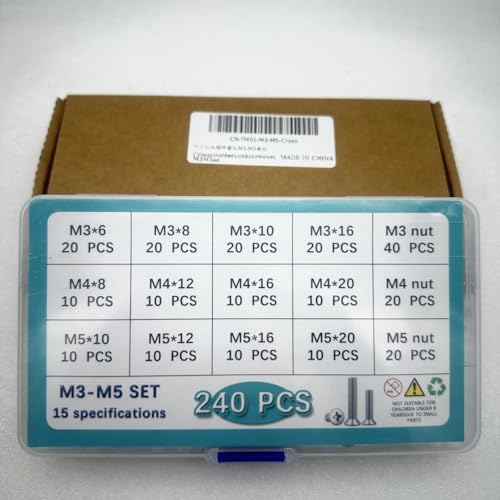 Button Head/Hex Socket/Phillips Flat Head Screws Assortment - Furniture, Auto, Home Repair Fastener Kit (240 PCS M3-M5 Cross Head Screws Set) - color: 240 PCS M3-M5 Cross Head Screws Set