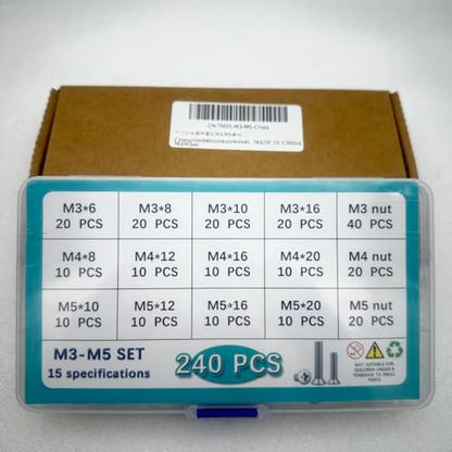 Button Head/Hex Socket/Phillips Flat Head Screws Assortment - Furniture, Auto, Home Repair Fastener Kit (240 PCS M3-M5 Cross Head Screws Set) - color: 240 PCS M3-M5 Cross Head Screws Set