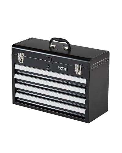 VEVOR Metal Tool Box, 20.5-inch, Portable Metal Tool Box with 4 Drawers, Small Tool Chest with EVA Liners, Ball Bearing Slide Drawers Locking & Powder Coated Finish, Multi-Function Tool Organizer - size: 4 Drawers-Black