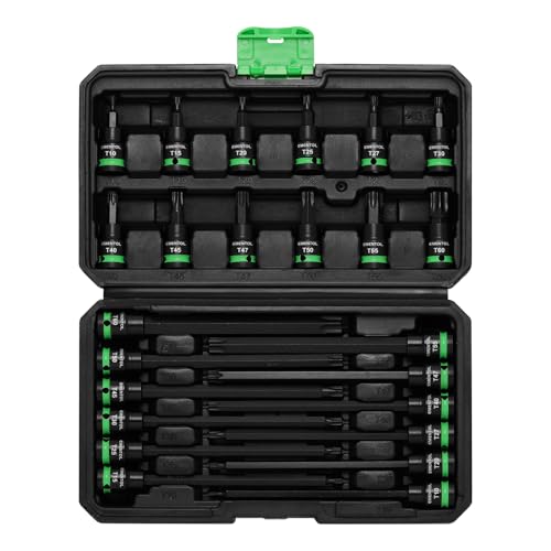 EMENTOL 24PCS 3/8" Drive Impact Torx Bit Socket Set, Extra Long Star Bit Sockets, T10-T60, Cr-V and S2 Alloy Steel - size: Torx Bit T10-T60
