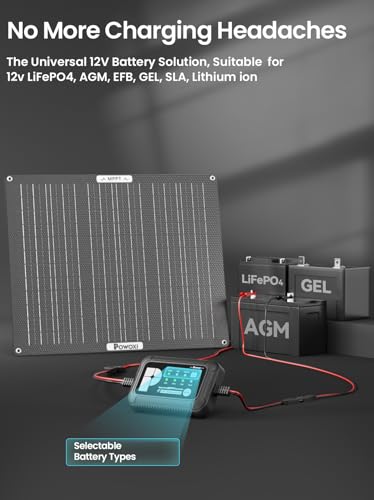 POWOXI 50W Solar Battery Charger: 12V Solar Car Battery Trickle Maintainer - with MPPT Controller Parameter Adjustable - for RV Boat Marine Motorcycle Trailer Truck Tractor - Solar Panel Kit - size: 50W-MPPT Pro