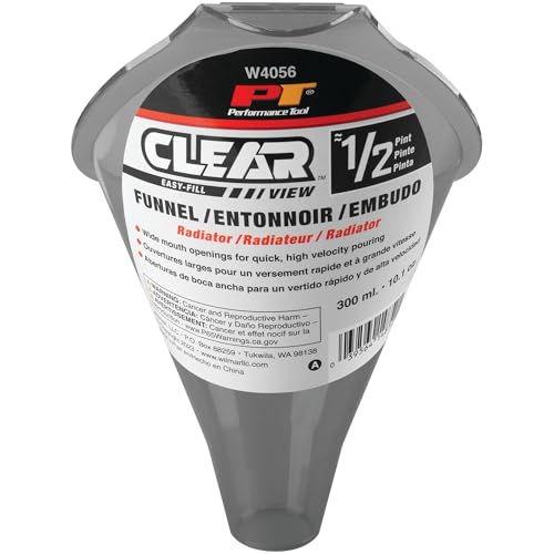 Performance Tool W4056 Clear View Easy-Fill Funnel - 1/2 Pint, Shallow Spout for Radiators and Fluids - size: 0.5 Pint, style: Clear View Easy-Fill Funnel