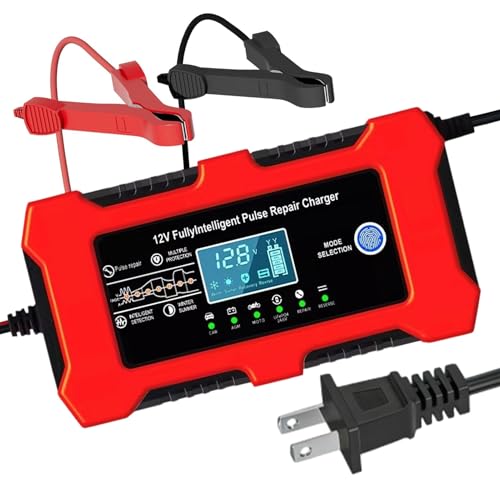 12V 10A Car Battery Charger, Lead-Acid & Lithium Trickle Battery Charger with Temperature Compensation, Desulfator & LED Display Maintainer for Car, Motorcycle, Truck, Marine, Lawn Mower
