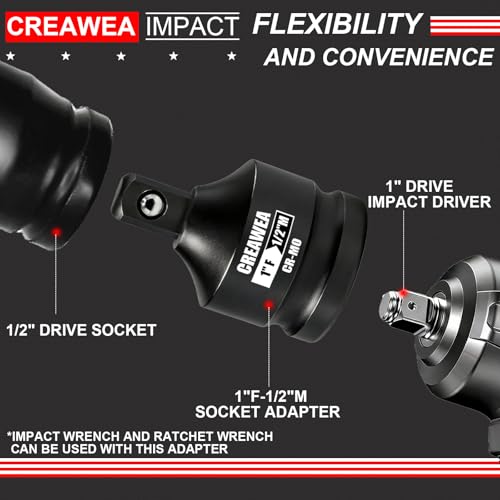 Impact Socket Adapter 1" F to 1/2" M, Cr-Mo Steel, Enhances Impact Driver Conversions, For Auto and Construction Use - size: 1" Female to 1/2" Male