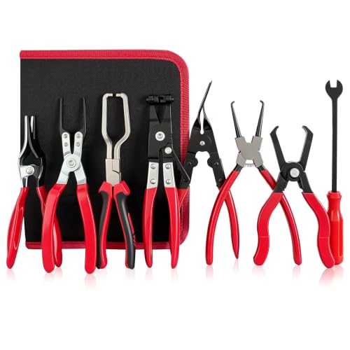 8Pcs Fuel Line Pliers Set, Fuel Line Disconnect Plier Tool Set | Fuel Line/Hose Clamp/Removal Pliers, Electrical Disconnect, Push Pin Tools, Relay Puller/Panel Clip Remover & Filter Caliper