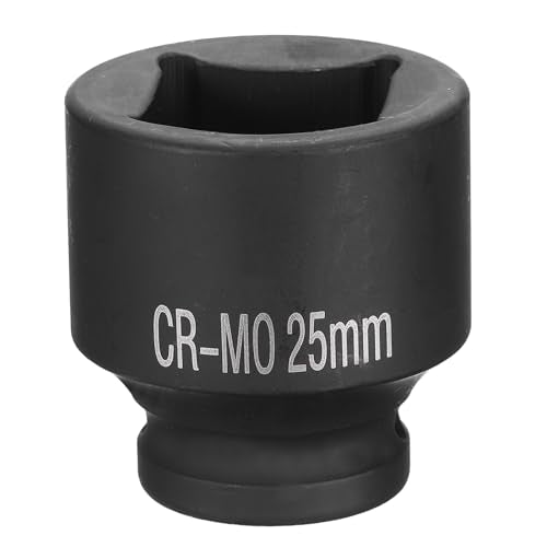 HARFINGTON 4 Point Square Socket 1/2" Drive 25mm Metric Square Impact Socket CR-MO Blackening Standard Wheel Sockets Pneumatic Socket Tool for Auto Repair Mechanical Maintenance Home Use - size: 25mm