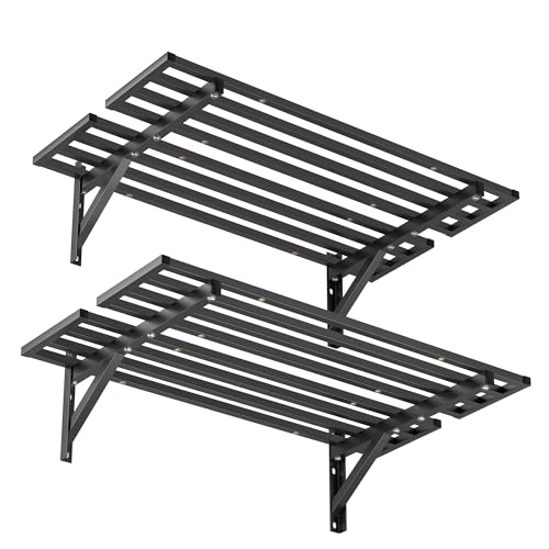 Ultrawall Heavy Duty Garage Wall Shelves, 2 x 4 ft Wall Mounted Storage Shelves, Holds Up to 800Lbs, 2Pack, Black - size: 48in