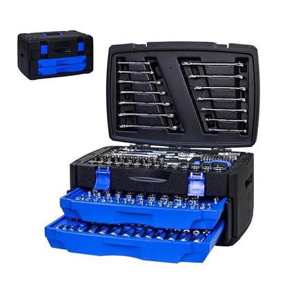 266-Piece Mechanic's Tool Kit | Portable Locking Tool Box with Detachable Drawers | Carbon Steel All-in-One Hand Tool Set for Auto, Home & DIY Repair - size: 266-Piece