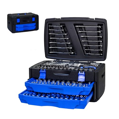 266-Piece Mechanic's Tool Kit | Portable Locking Tool Box with Detachable Drawers | Carbon Steel All-in-One Hand Tool Set for Auto, Home & DIY Repair - size: 266-Piece