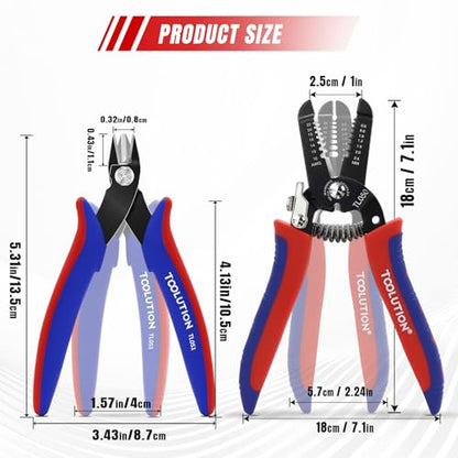 2-Piece Electrician's Pliers Set Professional Wire Stripping Tool | 7" Wire Stripper & 5" Flush Cutter Spring-Loaded Design & Non-Slip Grip for Electrical Work, DIY, Crafting - color: Flush Cutter+wire Stripper