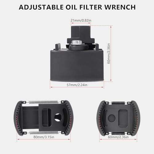 Adjustable Oil Filter Wrench 2-3/8 to 3-1/8 inch(60-80mm) | Universal Oil Filter Removal Tool 1/2'' Drive Fits Small & Medium-sized Spin-on Filters, UTVs, JetSkis - size: 60-80mm