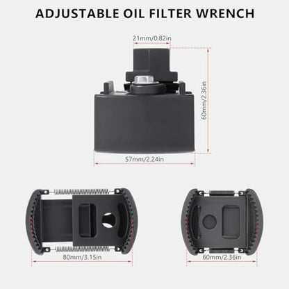 Adjustable Oil Filter Wrench 2-3/8 to 3-1/8 inch(60-80mm) | Universal Oil Filter Removal Tool 1/2'' Drive Fits Small & Medium-sized Spin-on Filters, UTVs, JetSkis - size: 60-80mm