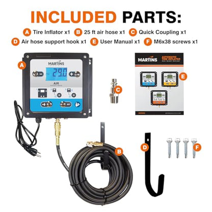 Martins Automatic Tire Inflator Deflator MW-60, 145 psi, Wall-Mounted Unit with 25’ Air Hose, Overpressure System (OPS), LCD Screen & Backlight - size: Auto Wall-Mounted 145 psi