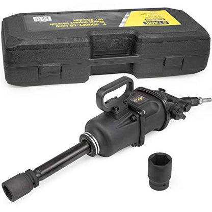 Stark USA 1" Air Impact Wrench Gun Long Shank Pneumatic Truck Mechanics Socket (38mm & 41mm) Set Truck Trailer Heavy Duty Repairs and Maintenance with Carrying Case - color: Black