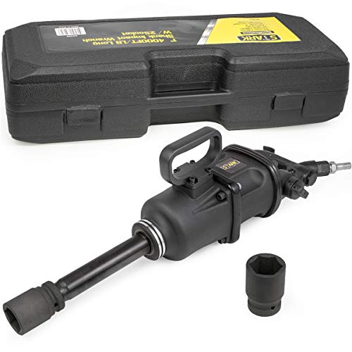 Stark USA 1" Air Impact Wrench Gun Long Shank Pneumatic Truck Mechanics Socket (38mm & 41mm) Set Truck Trailer Heavy Duty Repairs and Maintenance with Carrying Case - color: Black