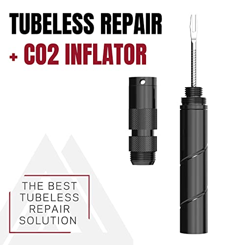 KOM Cycling Tubeless Tire Repair Kit for Bikes 8 Colors! Fixes Mountain Bike and Road Bicycle Tire Punctures - color: Black (PRO with CO2 Inflator)