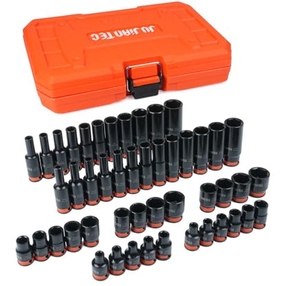48-Piece 1/4" Drive Impact Socket Set | SAE & Metric (3/16"-9/16" & 4-15mm), Shallow & Deep Sockets Kit, 6-Point, Premium Cr-Mo Steel for Auto Repair - size: 1/4" 48pcs