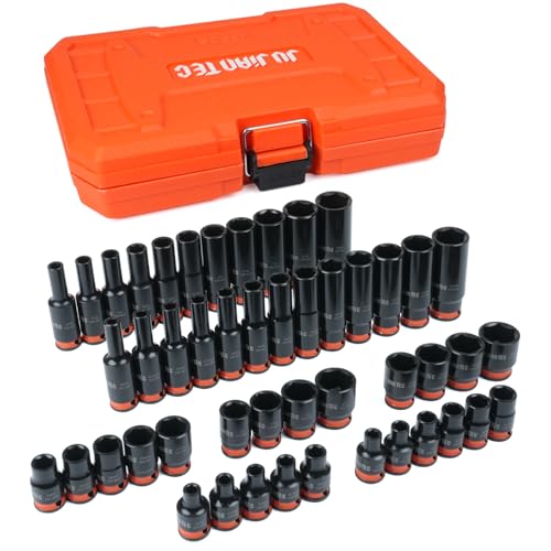 48-Piece 1/4" Drive Impact Socket Set | SAE & Metric (3/16"-9/16" & 4-15mm), Shallow & Deep Sockets Kit, 6-Point, Premium Cr-Mo Steel for Auto Repair - size: 1/4" 48pcs
