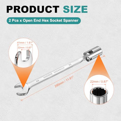 HARFINGTON 2 Pcs 22mm Swivel Head Socket Combination Spanner Wrench CR-V Steel Rotary Torx Socket Head Open End Wrenches Spanner Mirror Polishing for Auto Car Repairing - size: 22mm