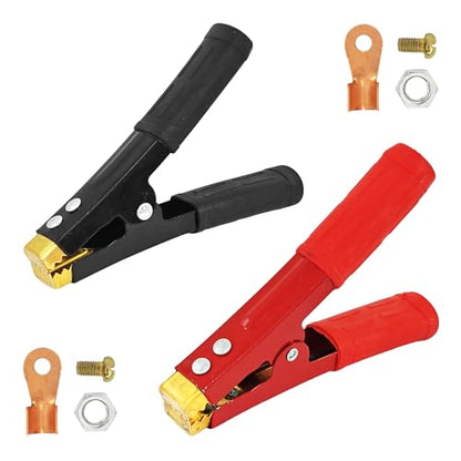 2PCS 600A Insulated Alligator Clips Heavy Duty, Metal Spring Loaded Battery Clamps Black Red Boot, Electrical Test Crocodile Clips for Car Truck Boat Automotive Vehicle - size: 600A