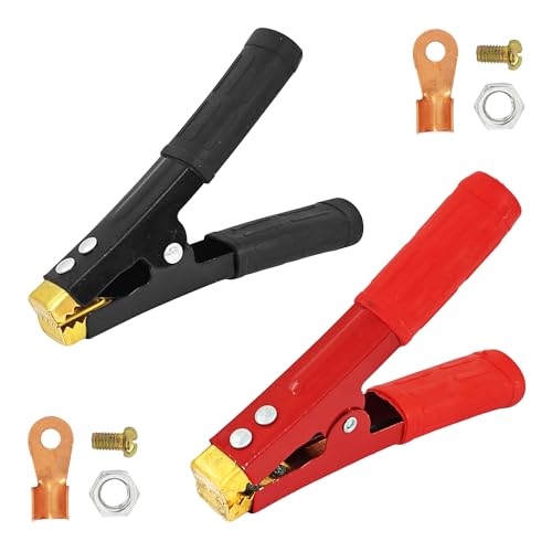 2PCS 600A Insulated Alligator Clips Heavy Duty, Metal Spring Loaded Battery Clamps Black Red Boot, Electrical Test Crocodile Clips for Car Truck Boat Automotive Vehicle - size: 600A