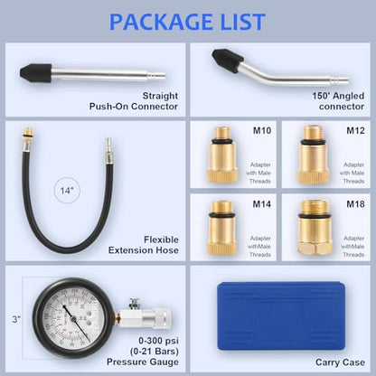 Engine Compression Tester Kit 8PCS, 0-300 PSI Cylinder Pressure Test Tool for Gasoline Engines on Cars, Motorcycles, ATVs & Small Engines with Dual Scale Gauge and Adapters (Blue-8PC)