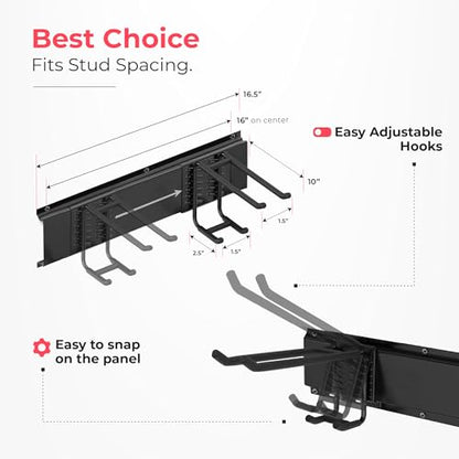 TIDYME Garage Wall Organizer | 48" Heavy-Duty Tool Storage Rack | Adjustable Double-Layer Hooks | 300 lbs Capacity | Carbon Steel Wall Mount Holder for Shovels, Rakes, Ladders & Power Tools - size: 48" (0 Shelves)