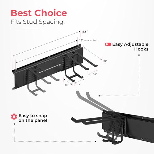 TIDYME Garage Wall Organizer | 80" Heavy-Duty Tool Storage Rack | Adjustable Double-Layer Hooks | 500 lbs Capacity | Carbon Steel Wall Mount Holder for Shovels, Rakes, Ladders & Power Tools - size: 80" (0 Shelves)