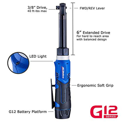 ACDelco ARW1218-K18 G12 Series 12V Li-ion Cordless 3/8” Extended Rachet Wrench & ¼” Ratchet Wrench Combo Tool Kit