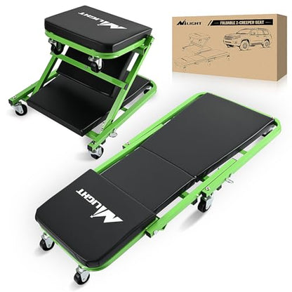 Nilight 36" Z Creeper - 2-in-1 Rolling Folding Car Seat, 36 inches Adjustable Roller Garage Chair Lay Down or Sit, 330LBS Capacity, Green Black - color: Green