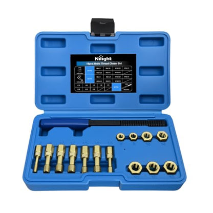 Nilight 15PCS Metric Thread Chaser Set Master Thread Repair Kit with Case 7 Taps 7 Dies 1 Threads File Universal M6 M8 M10 M12 Sizes Automotive Tool for Mechanics Auto Shops Home Garage Mobile Repair - size: 15PCS Metric