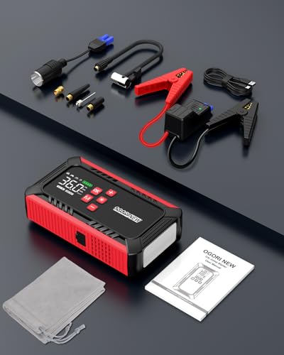 8000A Jump Starter with Air Compressor, 26800mAh Car Battery Jump Starter (All Gas/16.0L Diesel) with 150PSI Auto-Shutoff Tire Inflator, 12V Jump Box with Booster, Jumper Cables, Cigarette Lighter - size: L