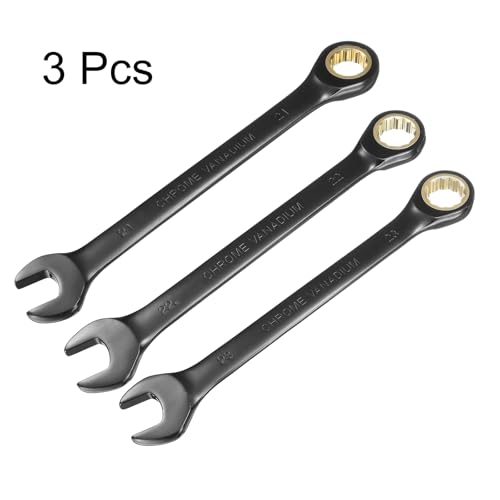 HARFINGTON 3Pcs Ratcheting Wrench Set 21-23mm Metric Open End Wrench 72-Teeth CR-V Steel 12 Point Nickel Plated Combination Ratchet Wrench for Fasteners Nut Bolt - size: 21mm/22mm/23mm