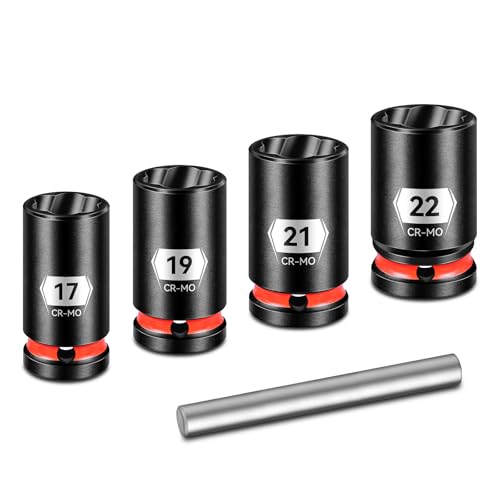 5-Piece 1/2" Drive Lug Nut Remover Tool Set - Bolt Extractor Socket Kit for Stripped & Damaged Nuts (17/19/21/22mm) with Removal Pilot