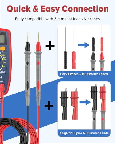 Vibit 11 Pcs Multimeter Test Leads, Multimeter Leads Kit with Back Probes, Dual Ended Alligator Clip Leads & Crocodile Clips, Insulated Multimeter Probes for Electrical Testing & Automotive - size: 11Pcs
