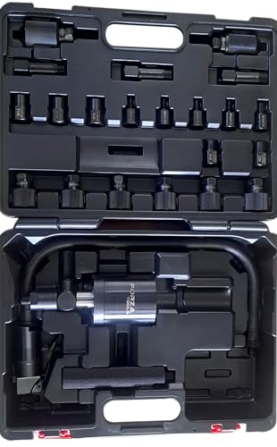 Pneumatic Injector Impact Extractor, 24 Pieces, Gentle Removal of Diesel Injectors, Prevents Cylinder Head Damage, Includes 21 Adapters for Various Brands