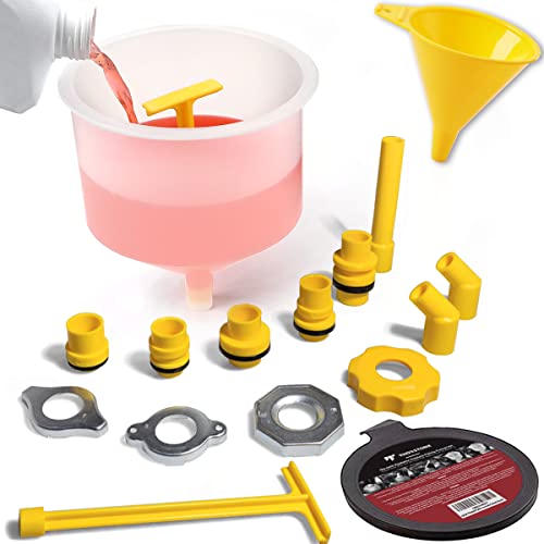 Thorstone No-Spill Coolant Funnel Kit, 16-Piece Universal Spill-Free Radiator Coolant Filling Funnel with Adapters