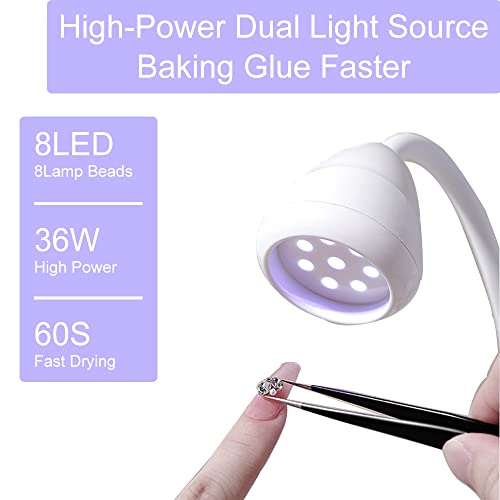 36W Rechargeable UV LED Nail Lamp, Gooseneck Light for Gel Nails Hands Free, Mini Portable Dryer With Brush Holder for Travel Home & Salon Manicure - color: Ya White