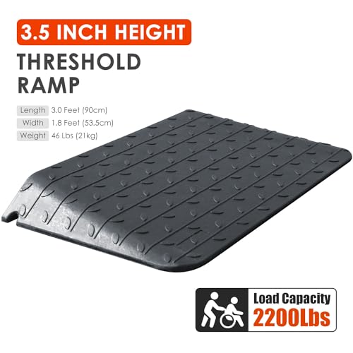 Heavy-Duty Rubber Threshold Ramps with Non-Slip Surface, 1" - 4" Rise Curb Ramps for Wheelchair Scooter Car Entrance Doorway, Loading Ramps Rated 20000Lbs Load Capacity (3.5" Rise) - size: 3.5" Rise