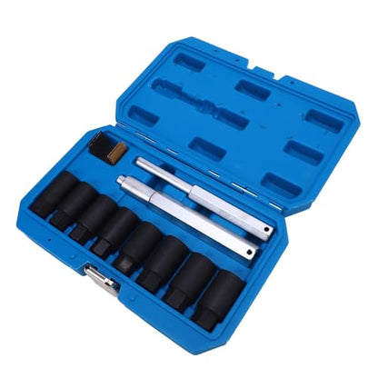 Alomejor Wheel Lock Removal Kit CR MO Steel Lug Nut Extractor Kit 1 2in Drive 10 Piece with 8 Sizes Reverse Spiral Grip for Cars SUVs Trucks Boats Home Repair