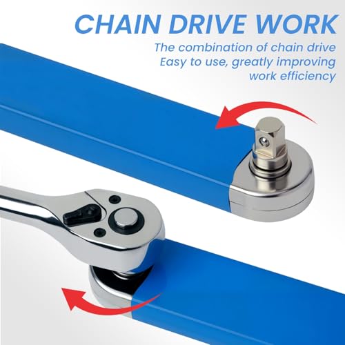 Offset Extension Wrench, Zero Degree Ratchet Extension Set Impact Ready Socket Wrench Extender Tool with 1/2", 1/4", 3/8" Drive Adapters and 1/4" Socket for Tight Place (Blue) - color: Blue