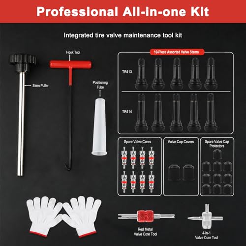 54PCS Tire Valve Stem Repair Tool, Quick Change Valve Stem Installation Tool Without Tire Removal, with TR413 TR414 Stems and Cores, for Cars Motorcycles ATVs Tubeless Tires