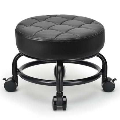 Low Roller Seat Low Height Rolling Stool PU Leather Rolling Stool, Modern Rolling Chair for Home Office Garage Shop