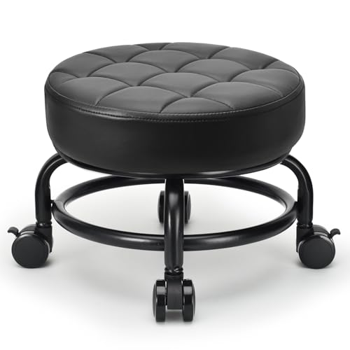Low Roller Seat Low Height Rolling Stool PU Leather Rolling Stool, Modern Rolling Chair for Home Office Garage Shop