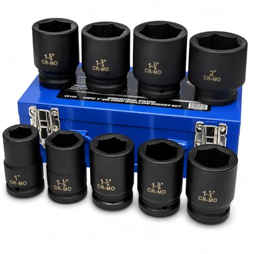 Stark USA 9-Pieces 1" Drive Deep Impact Socket Set 6-Point (1-Inch - 2-Inch) Heavy Duty CR-MO, Truck Tire Service, Mechanical Equipment Maintance Set SAE Carrying Case - style: 9pcs SAE Deep Impact Socket Set (1 inch to 2 inch)