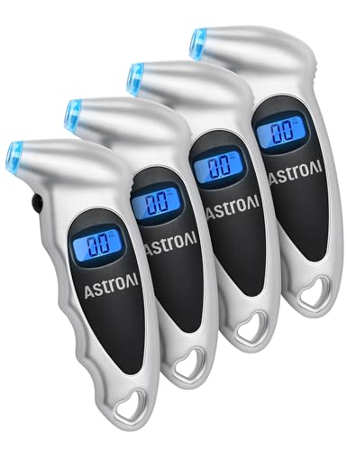 AstroAI Digital Tire Pressure Gauge 0-150PSI Calibrated to ANSI B40.7 +/-1PSI, 4 Units for Car Truck Bicycle with Backlight LCD and Presta Valve Adaptor, Sliver, 4Pack - size: 4Pack