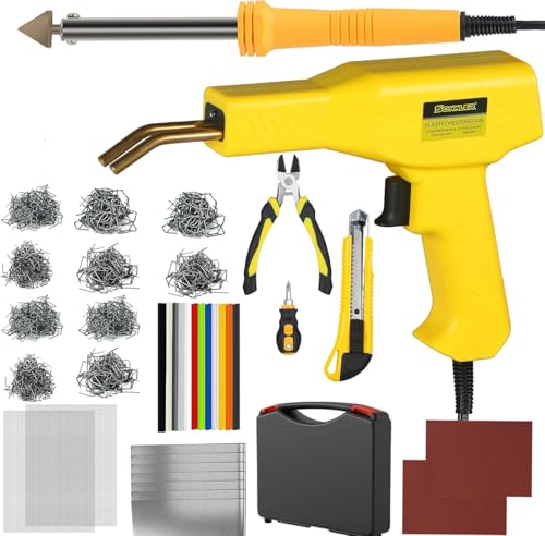 Plastic Welder,2 in 1 Plastic Welding Kit,Hot Stapler Car Bumper Repair Kit | SONNLER 1000PCS Hot Stapler For Car Bumper Crack Repair with Iron , Rods, Metal Mesh, Abrasive Paper, Aluminum Tape - color: Yellow