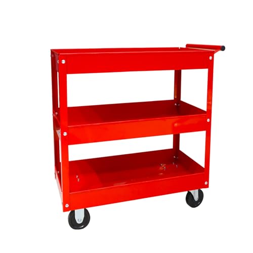 Torin APTC302B Steel Tool Service Push Cart with 3 Shelves and 200 lb Capacity, Red - color: Red, style: 3 Shelves