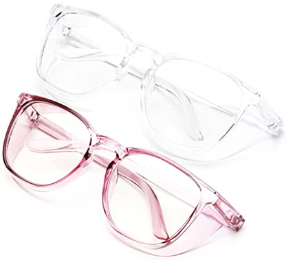 JOO'RTI Anti-Fog Safety Goggles Anti-Blue Light Saftey Glasses Anti-Dust Protective Eyewear for Women and Men - color: 2packs(lilac & Trans)